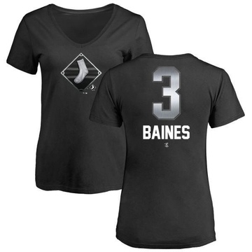 Women's Chicago White Sox Harold Baines ＃3 Midnight Mascot V-Neck T-Shirt - Black