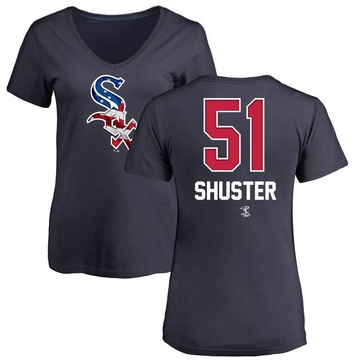 Women's Chicago White Sox Jared Shuster ＃51 Name and Number Banner Wave V-Neck T-Shirt - Navy