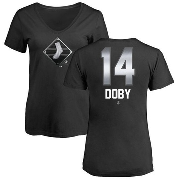 Women's Chicago White Sox Larry Doby ＃14 Midnight Mascot V-Neck T-Shirt - Black