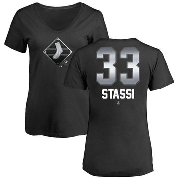 Women's Chicago White Sox Max Stassi ＃33 Midnight Mascot V-Neck T-Shirt - Black