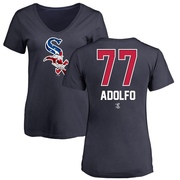 Women's Chicago White Sox Micker Adolfo ＃77 Name and Number Banner Wave V-Neck T-Shirt - Navy