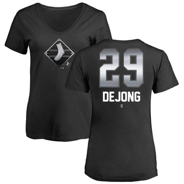 Women's Chicago White Sox Paul DeJong ＃29 Midnight Mascot V-Neck T-Shirt - Black