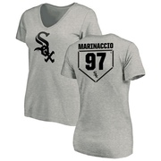 Women's Chicago White Sox Ron Marinaccio ＃97 RBI Slim Fit V-Neck T-Shirt Heathered - Gray