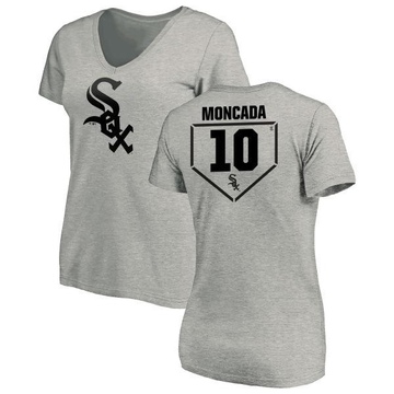 Women's Chicago White Sox Yoan Moncada ＃10 RBI Slim Fit V-Neck T-Shirt Heathered - Gray