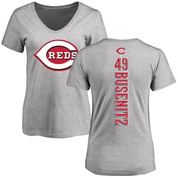 Women's Cincinnati Reds Alan Busenitz ＃49 Backer Slim Fit T-Shirt Ash