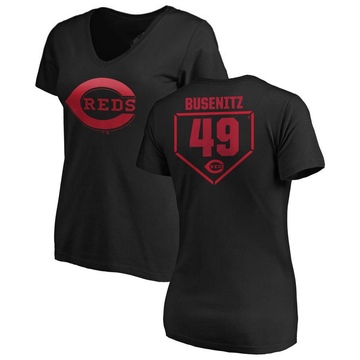 Women's Cincinnati Reds Alan Busenitz ＃49 RBI Slim Fit V-Neck T-Shirt - Black