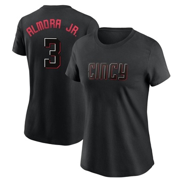 Women's Cincinnati Reds Albert Almora Jr. ＃3 2023 City Connect Name & Number T-Shirt - Black