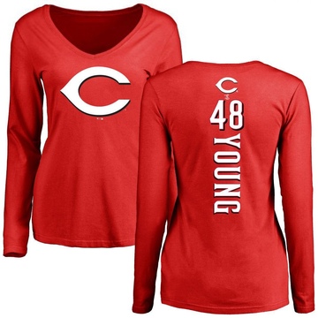 Women's Cincinnati Reds Alex Young ＃48 Backer Slim Fit Long Sleeve T-Shirt - Red