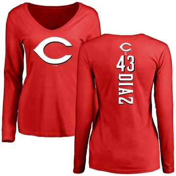 Women's Cincinnati Reds Alexis Diaz ＃43 Backer Slim Fit Long Sleeve T-Shirt - Red