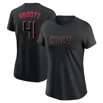 Women's Cincinnati Reds Andrew Abbott ＃41 2023 City Connect Name & Number T-Shirt - Black