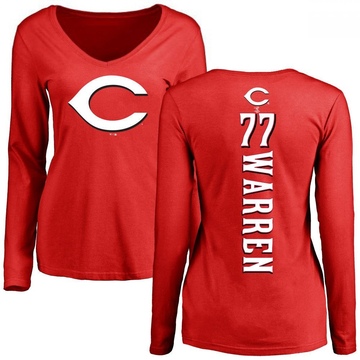 Women's Cincinnati Reds Art Warren ＃77 Backer Slim Fit Long Sleeve T-Shirt - Red