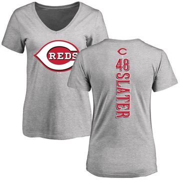 Women's Cincinnati Reds Austin Slater ＃48 Backer Slim Fit T-Shirt Ash