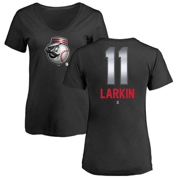 Women's Cincinnati Reds Barry Larkin ＃11 Midnight Mascot V-Neck T-Shirt - Black