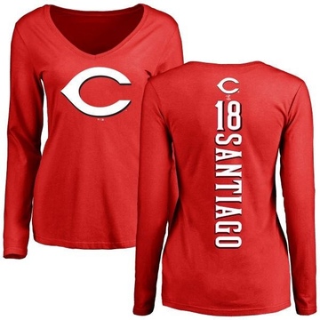 Women's Cincinnati Reds Benito Santiago ＃18 Backer Slim Fit Long Sleeve T-Shirt - Red