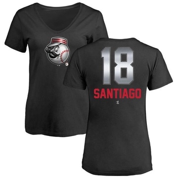 Women's Cincinnati Reds Benito Santiago ＃18 Midnight Mascot V-Neck T-Shirt - Black