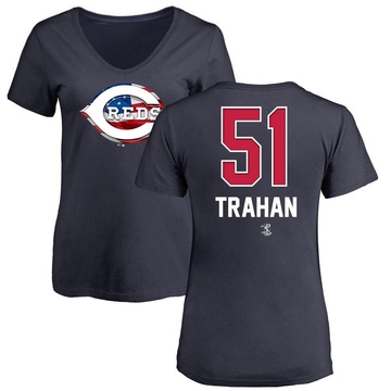 Women's Cincinnati Reds Blake Trahan ＃51 Name and Number Banner Wave V-Neck T-Shirt - Navy