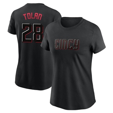 Women's Cincinnati Reds Bobby Tolan ＃28 2023 City Connect Name & Number T-Shirt - Black
