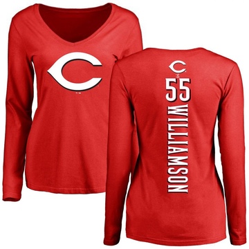 Women's Cincinnati Reds Brandon Williamson ＃55 Backer Slim Fit Long Sleeve T-Shirt - Red