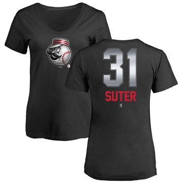 Women's Cincinnati Reds Brent Suter ＃31 Midnight Mascot V-Neck T-Shirt - Black