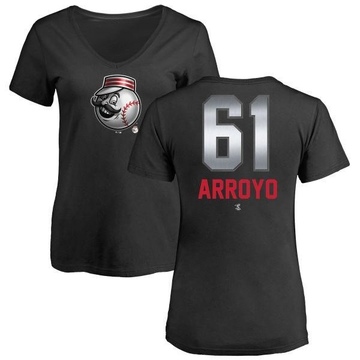 Women's Cincinnati Reds Bronson Arroyo ＃61 Midnight Mascot V-Neck T-Shirt - Black