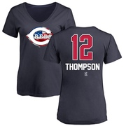 Women's Cincinnati Reds Bubba Thompson ＃12 Name and Number Banner Wave V-Neck T-Shirt - Navy