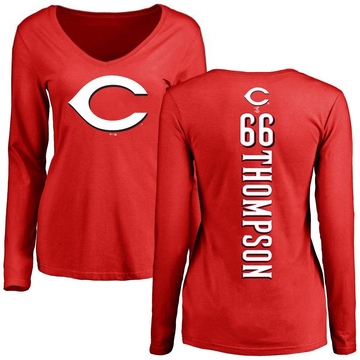 Women's Cincinnati Reds Bubba Thompson ＃66 Backer Slim Fit Long Sleeve T-Shirt - Red