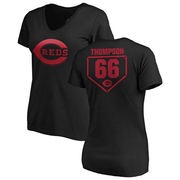 Women's Cincinnati Reds Bubba Thompson ＃66 RBI Slim Fit V-Neck T-Shirt - Black