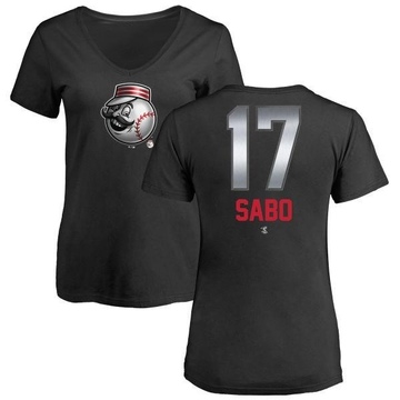 Women's Cincinnati Reds Chris Sabo ＃17 Midnight Mascot V-Neck T-Shirt - Black