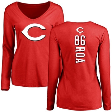 Women's Cincinnati Reds Christian Roa ＃86 Backer Slim Fit Long Sleeve T-Shirt - Red