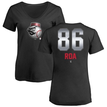 Women's Cincinnati Reds Christian Roa ＃86 Midnight Mascot V-Neck T-Shirt - Black