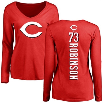 Women's Cincinnati Reds Chuckie Robinson ＃73 Backer Slim Fit Long Sleeve T-Shirt - Red