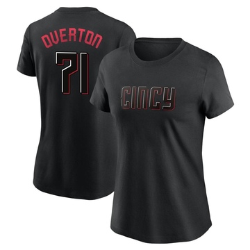 Women's Cincinnati Reds Connor Overton ＃71 2023 City Connect Name & Number T-Shirt - Black