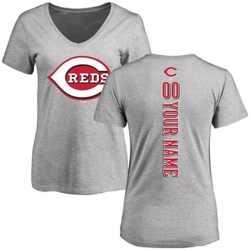 Women's Cincinnati Reds Custom ＃00 Backer Slim Fit T-Shirt Ash