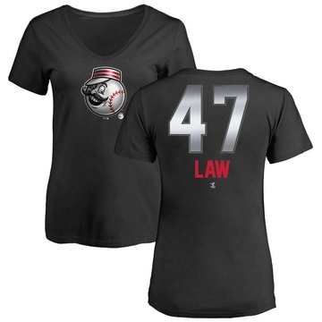 Women's Cincinnati Reds Derek Law ＃47 Midnight Mascot V-Neck T-Shirt - Black