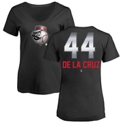 Women's Cincinnati Reds Elly De La Cruz ＃44 Midnight Mascot V-Neck T-Shirt - Black