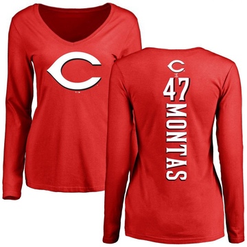 Women's Cincinnati Reds Frankie Montas ＃47 Backer Slim Fit Long Sleeve T-Shirt - Red