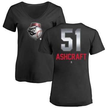 Women's Cincinnati Reds Graham Ashcraft ＃51 Midnight Mascot V-Neck T-Shirt - Black