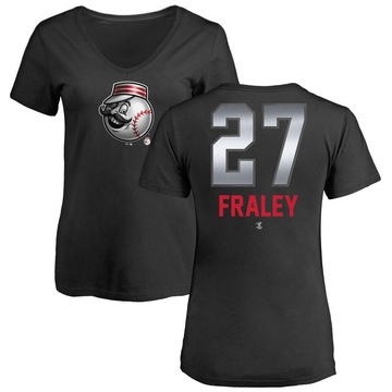 Women's Cincinnati Reds Jake Fraley ＃27 Midnight Mascot V-Neck T-Shirt - Black