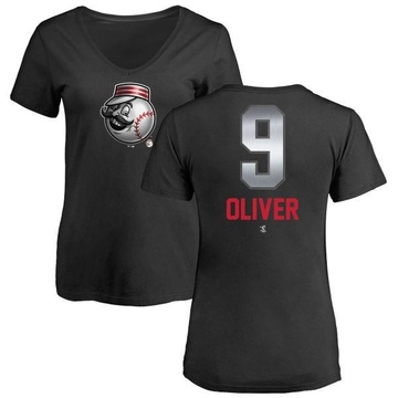 Women's Cincinnati Reds Joe Oliver ＃9 Midnight Mascot V-Neck T-Shirt - Black