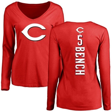 Women's Cincinnati Reds Johnny Bench ＃5 Backer Slim Fit Long Sleeve T-Shirt - Red