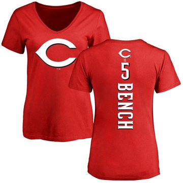 Women's Cincinnati Reds Johnny Bench ＃5 Backer Slim Fit T-Shirt - Red