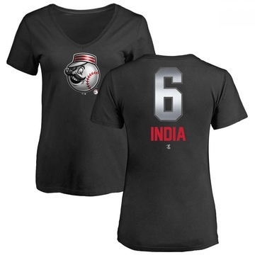 Women's Cincinnati Reds Jonathan India ＃6 Midnight Mascot V-Neck T-Shirt - Black