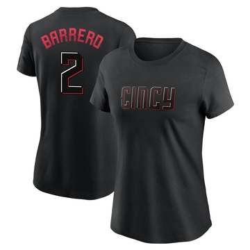 Women's Cincinnati Reds Jose Barrero ＃2 2023 City Connect Name & Number T-Shirt - Black