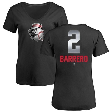 Women's Cincinnati Reds Jose Barrero ＃2 Midnight Mascot V-Neck T-Shirt - Black