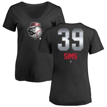 Women's Cincinnati Reds Lucas Sims ＃39 Midnight Mascot V-Neck T-Shirt - Black