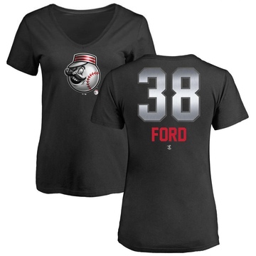 Women's Cincinnati Reds Mike Ford ＃38 Midnight Mascot V-Neck T-Shirt - Black