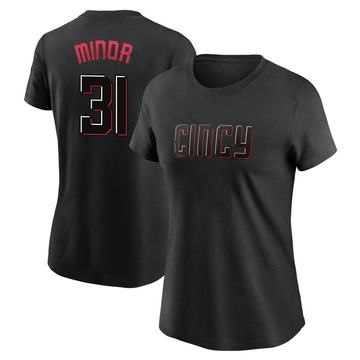 Women's Cincinnati Reds Mike Minor ＃31 2023 City Connect Name & Number T-Shirt - Black