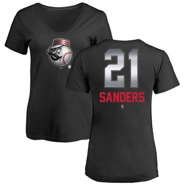 Women's Cincinnati Reds Reggie Sanders ＃21 Midnight Mascot V-Neck T-Shirt - Black