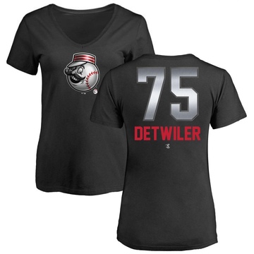 Women's Cincinnati Reds Ross Detwiler ＃75 Midnight Mascot V-Neck T-Shirt - Black