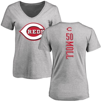 Women's Cincinnati Reds Sam Moll ＃50 Backer Slim Fit T-Shirt Ash